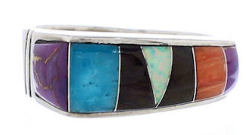 Sterling Silver Multicolor Inlay Jewelry Ring Size 6-1/4 UX36078